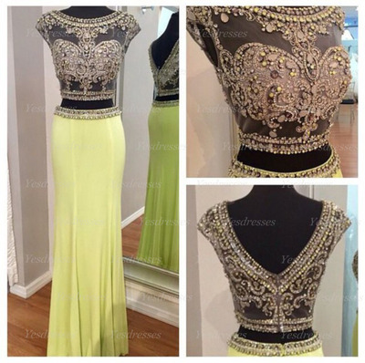 long prom dress, two piece prom dress, cap sleeve prom dress, 2 piece prom dress, gorgeous prom dress, popular prom dress, PD15392