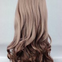 60cm Long Curly Light Brown Ombre Wig Wavy Synthetic Hair Cosplay Wigs with bangs Harajuku Anime Costume Wig for Women Party + Free Hair Cap - Thumbnail 1