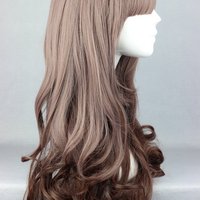 60cm Long Curly Light Brown Ombre Wig Wavy Synthetic Hair Cosplay Wigs with bangs Harajuku Anime Costume Wig for Women Party + Free Hair Cap - Thumbnail 2