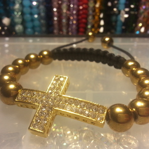 Shamballa bracelet (Gold rhinestone cross)