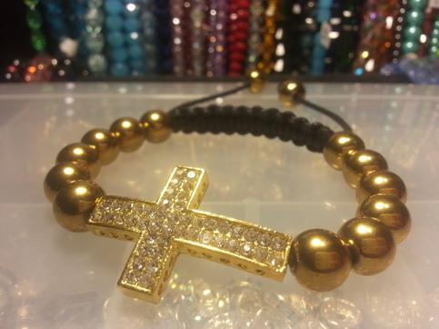 Shamballa bracelet (Gold rhinestone cross)