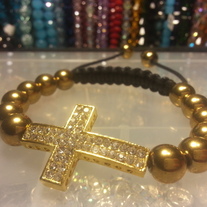 Shamballa bracelet (Gold rhinestone cross)