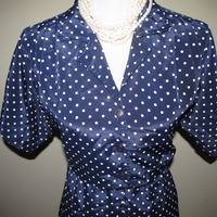 Size 8P Vintage Polka Dot Secretary Flare Dress - Thumbnail 1