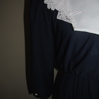 Size L Vintage White Collar Flare Dress - Thumbnail 1