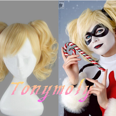 Harley ii harley quinn cosplay wig blonde curly synthetic hair 2 ponytails anime costume wigs - Thumbnail 4
