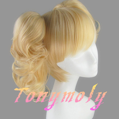 Harley ii harley quinn cosplay wig blonde curly synthetic hair 2 ponytails anime costume wigs