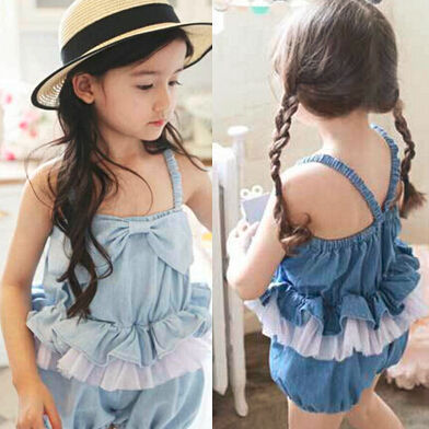 Denim Ruffle Romper Shorts