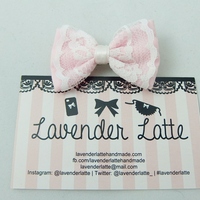 Pale Pink MINI Fabric Hair Bow with White Lace Overlay - Thumbnail 4