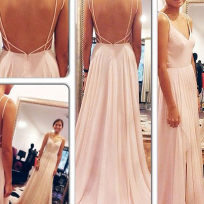Pink prom dress, long prom dress, chiffon prom dress, cheap prom dress, backless prom dress, custom prom dress,15040617