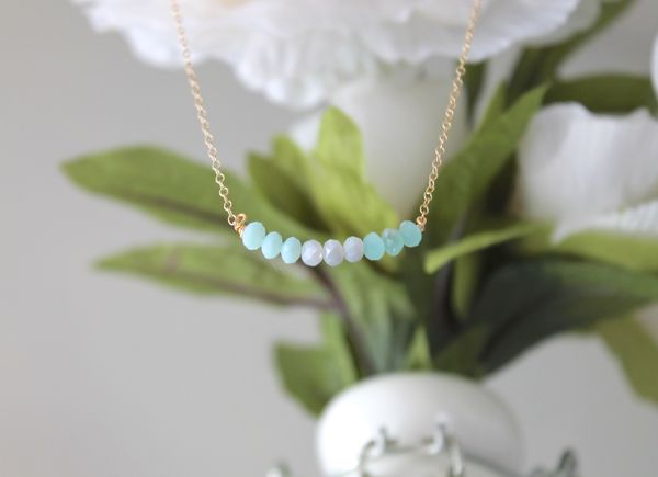 Blue Ocean Ombre Beaded Necklace | Gold Filled Chain