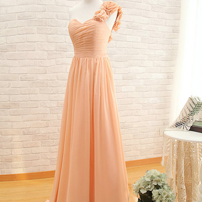 Long bridesmaid dress, pink bridesmaid dress, cheap bridesmaid dress, chiffon bridesmaid dress, one shoulder bridesmaid dress, bd14441
