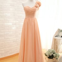 long bridesmaid dress, pink bridesmaid dress, cheap bridesmaid dress, chiffon bridesmaid dress, one shoulder bridesmaid dress, BD14441 - Thumbnail 1