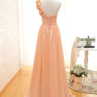 long bridesmaid dress, pink bridesmaid dress, cheap bridesmaid dress, chiffon bridesmaid dress, one shoulder bridesmaid dress, BD14441 - Thumbnail 2