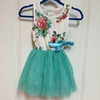 Little Girl Flower Print Tutu Dress - Thumbnail 1