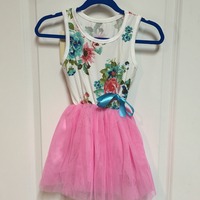 Little Girl Flower Print Tutu Dress - Thumbnail 2