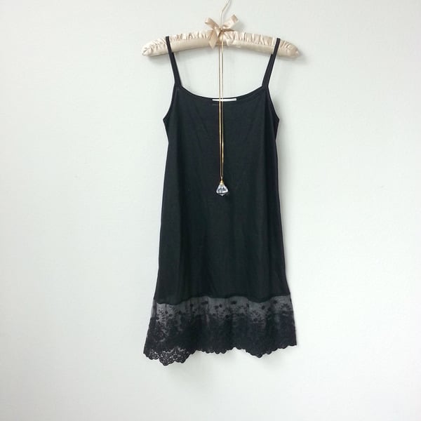 Black Lace Slip Extender, Skirt Extender, Camisole, Spaghetti Strap, Tunic Slip Dress