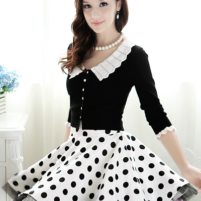 Black white peter pan collar cardigan