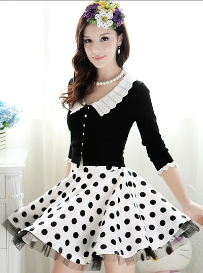 Black White Peter Pan Collar Cardigan