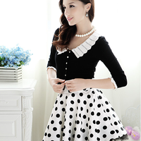 Black White Peter Pan Collar Cardigan - Thumbnail 1