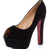 Black Rhinestone Thick Heels - Thumbnail 1