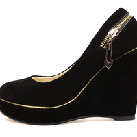 Zipper Velvet Wedge - Thumbnail 1