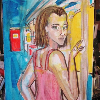 Angel out of the rain, a painting