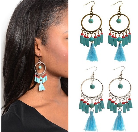 Turquoise Tassel Earrings