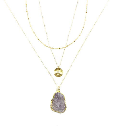 Layered Druzy and Personalized Necklace Set