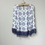 BLU PEPPER Gauze Blue and White Aztec Print Boho Tunic Peasant Top, Tunic Blouse-2