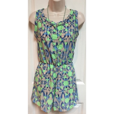 Neon Green and Blue Geometric Romper