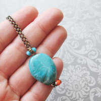 Turquoise Stone Necklace Summer Jewelry For Women. - Thumbnail 3