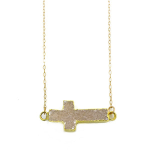 Sideways Cross Druzy Necklace