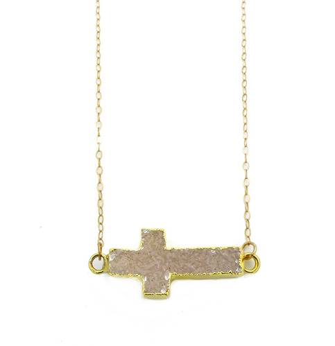 Sideways Cross Druzy Necklace
