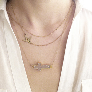 Sideways Cross Druzy Necklace - Thumbnail 3