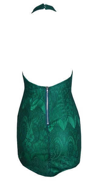 High Necked Green Emerald Lace Dress