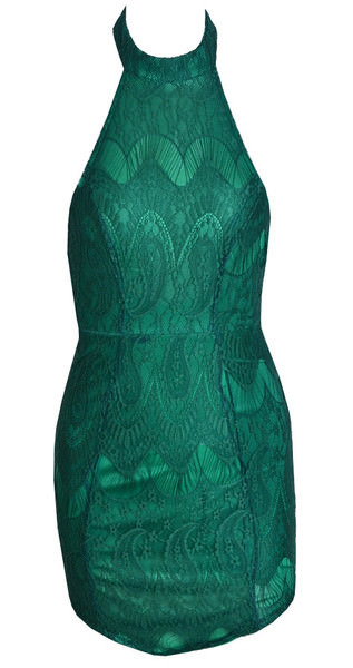 High Necked Green Emerald Lace Dress