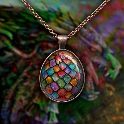 Rainbow dragon egg pendant necklace game of thrones jewelry