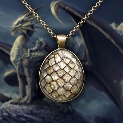 White dragon egg pendant necklace game of thrones jewelry