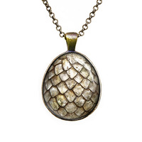 White Dragon Egg Pendant Necklace Game of Thrones Jewelry - Thumbnail 1