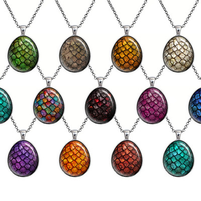 Rainbow dragon egg pendant necklace game of thrones jewelry