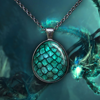 Turquoise dragon egg pendant necklace game of thrones jewelry