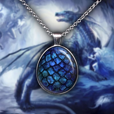 Blue dragon egg pendant necklace game of thrones jewelry