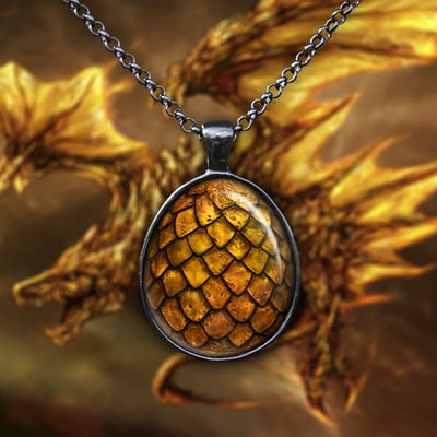 Gold dragon egg pendant necklace, the hobbit jewelry