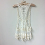 Gorgeous Lace and Mesh Crochet, Sheer White Racerback Tank Top Tunic with Delicate Detail and Deep Armholes-2