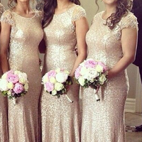 Sequined bridesmaid dress,Short Sleeve bridesmaid dress, 2015 Bridesmaid Dress ,Sexy bridesmaid dress, Wedding Party Dresses, 15042002 - Thumbnail 2