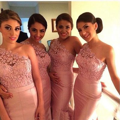 Glarmours bridesmaid dresses ,2015 bridesmaid dresses, one shoulder bridesmaid dress,  lace pink bridesmaid dress, party gowns, 15042004 - Thumbnail 3