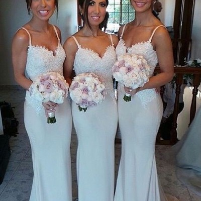 White bridesmaid dress, sexy bridesmaid dress, lace bridesmaid dresses, 2015 wedding party gowns, 15042005