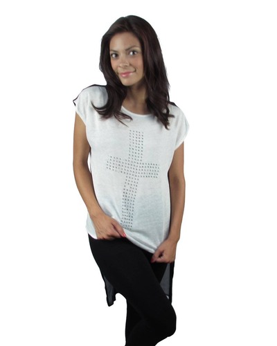 Cross High-Low Top With Sheer Back
