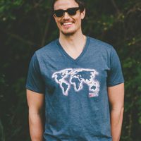 Mens V-neck world map tee Blue - Thumbnail 1