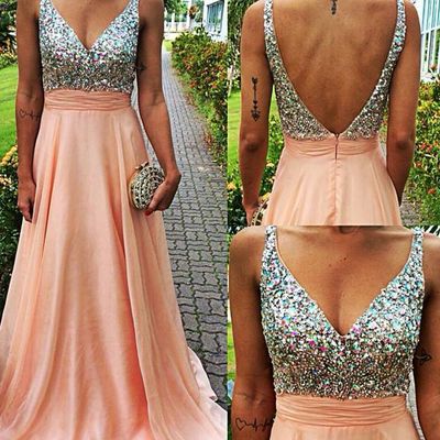 Long prom dress, pink prom dress, v-neck prom dress, special occasion dress, 2018 prom dress, long evening dress, bd14528